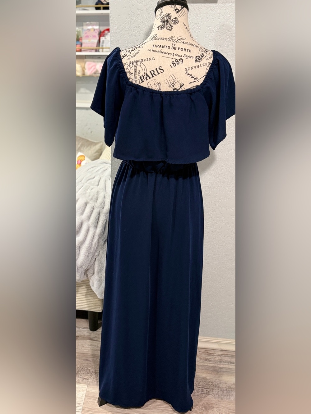 SUGAR+LIPS Navy Blue Off Shoulder Maxi Dress Size Medium | Boho Beach Vacation - Picture 8 of 9